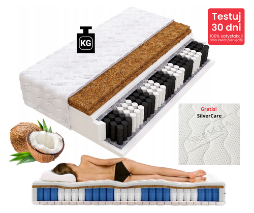 Materac Sprężynowy Kieszeniowy H3/H5 MEDICAL HARD SILVER z Kokosem 22cm