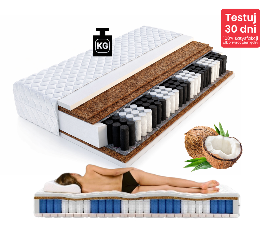 Materac Sprężynowy Kieszeniowy H4/H5 MEDICAL HARD BIS z 3x  Kokosem 24cm 100kg+