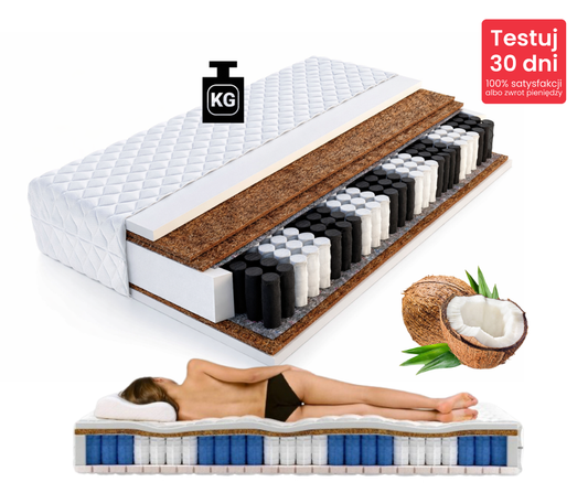 Materac Sprężynowy Kieszeniowy H4/H5 MEDICAL HARD BIS z 3x  Kokosem 24cm 100kg+